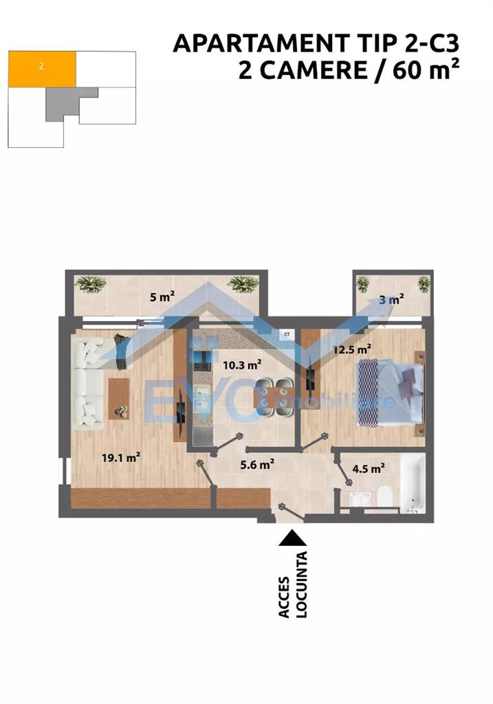 Apartament nou  2 camere, decomandat, 60 mp, Capat CUG