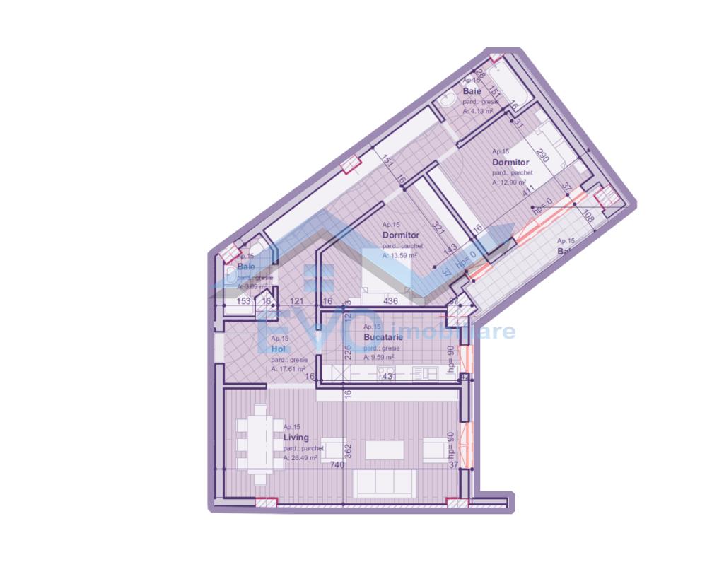 Apartament 3 camere, 93.22mp, decomandat, Pacurari, Comision 0%
