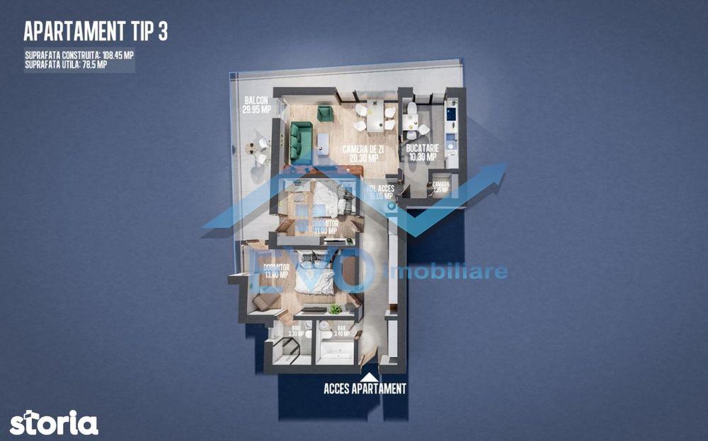Apartament cu 3 camere+balcon generos, Moara de Vant, 108.45 mp