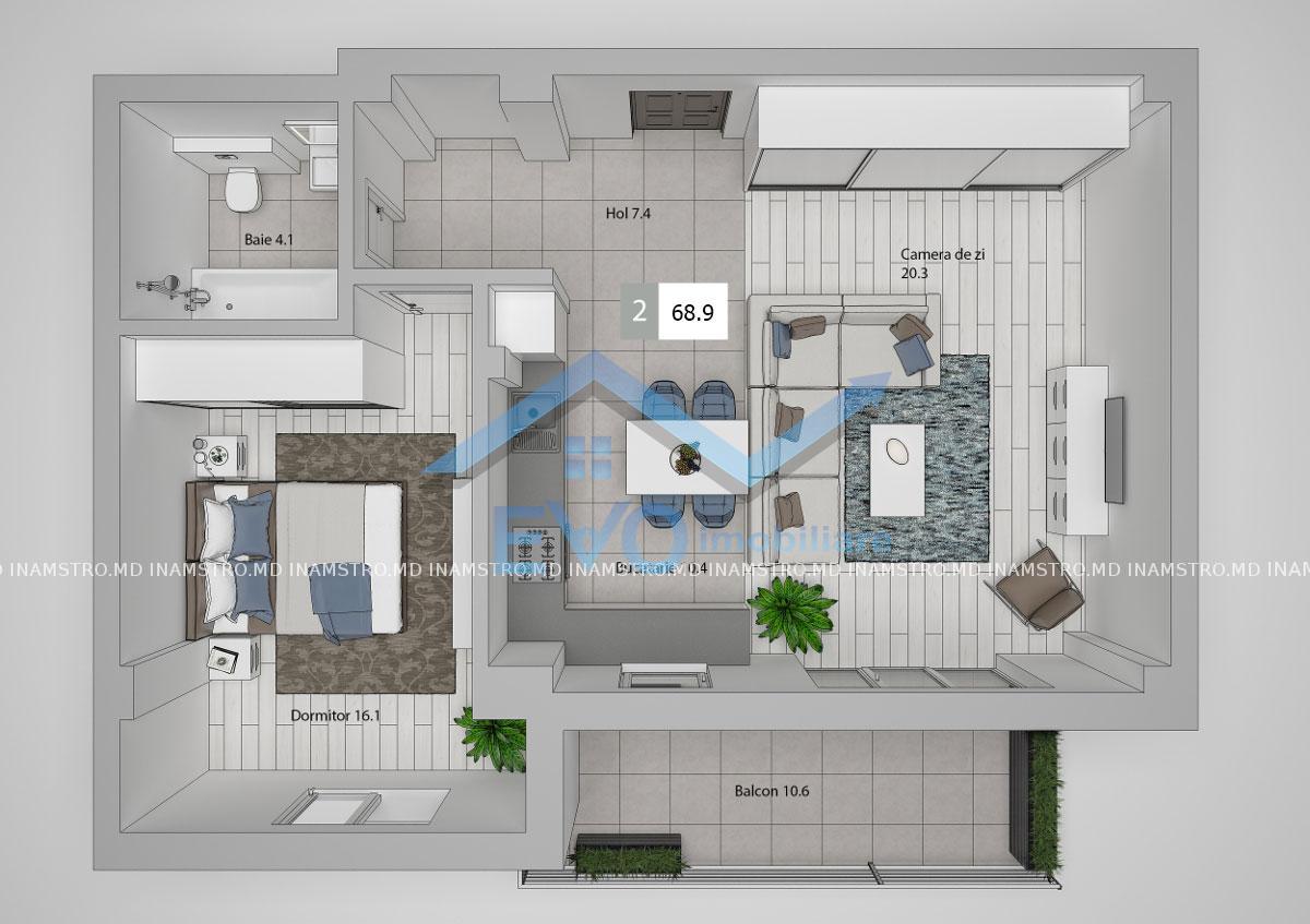 Apartament nou cu 2 camere, Moara de Vant,70 mp