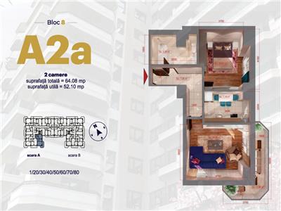 De vanzare apartament cu 2 camere, etaj 8, Iasi, Royal Town, Copou, 0 COMISION, TIP A2a