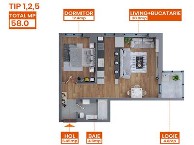 Apartament nou, 2 camere, zona Dacia, 0 COMISION